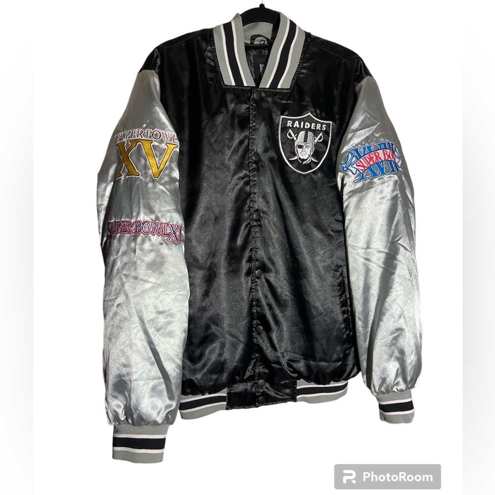 NFL Las Vegas Oakland Raiders Satin Varsity Jacket Mens size Medium HTF G-111